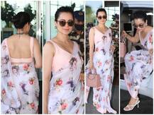 साड़ी में एयरपोर्ट पहुंचीं Kangana Ranaut, डीप नेक ब्लाउज में टैटू फ्लॉन्ट किया, अदाएं देख मदहोश हुए फैंस