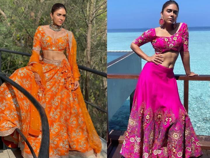 Zoa Morani outfit durign Sister Shaza morani Wedding with priyaank Sharma बहन शजा मोरानी की शादी में जोया ने पहने ये डिजाइनर लहंगे, हो रही है मेकअप से लेकर ईयररिंग तक की तारीफें