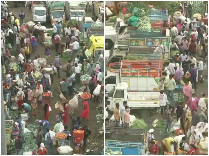 Social distancing goes for a toss as hundreds of people flock to Cotton Market in Nagpur Maharashtra नागपुर में लॉकडाउन के एलान के बाद बाजार में उमड़ी भीड़, सोशल डिस्टेंसिंग नियमों का उल्लंघन