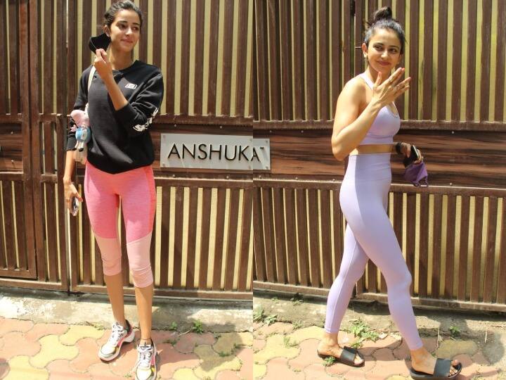 बॉलीवुड अभिनेत्री रकुल प्रीत सिंह और अनन्या पांडे को हाल ही में मुंबई में योग क्लास के बाहर स्पॉट किया गया. इस दौरान उनकी कुछ खूबसूरत तस्वीरें हम आपके लिए लेकर आए हैं. (Photo Credit: Manav Manglani)