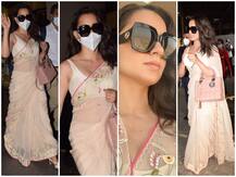 In Pics: साड़ी पहने खूबसूरत अंदाज में एयरपोर्ट पर स्पॉट हुईं कंगना रनौत, यहां देखिए खूबसूरत तस्वीरें