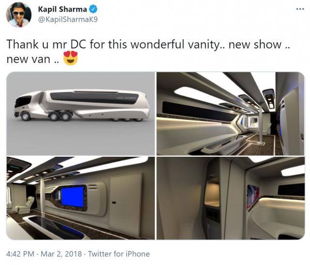 कपिल के पास लग्जरी कारों के अलावा वैनिटी वैन भी है. इसे डीसी यानी दिनेश छाबड़िया ने डिजाइन किया है. इस वैन में लाइटिंग के साथ रीक्लीनिंग चेयर्स और शानदार इंटिरियर जैसे फीचर्स हैं. कपिल की वैनिटी वैन की कीमत करीब 5.5 करोड़ है जो शाहरुख की वैन से भी महंगी है.