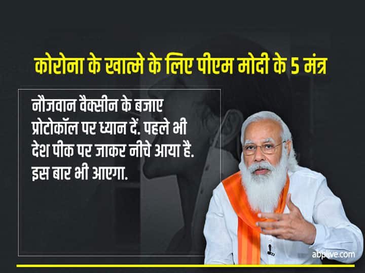 प्रधानमंत्री नरेंद्र मोदी ने कहा कि नौजवान वैक्सीन के बजाए प्रोटोकॉल पर ध्यान दें. पहले भी देश पीक पर जाकर नीचे आया है. इस बार भी आएगा.