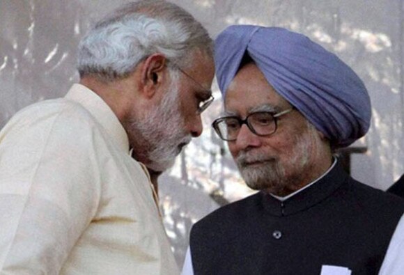 Modi walks up to Manmohan in Rajyasabha, shakes hand অধিবেশন শেষে সৌজন্য, রাজ্যসভায় বিরোধী বেঞ্চে গিয়ে মনমোহনের সঙ্গে করমর্দন মোদীর