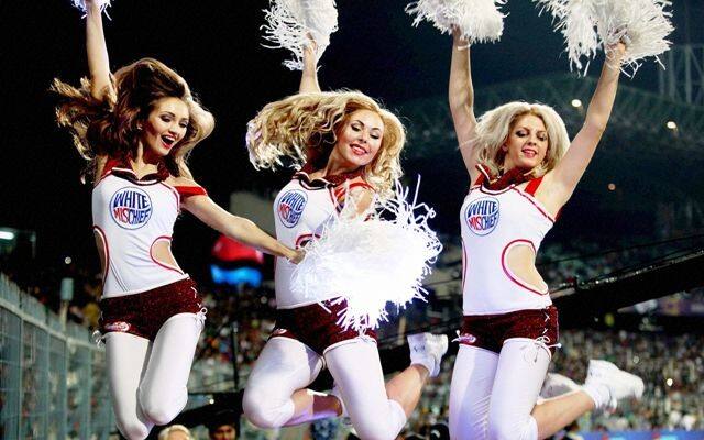 Kolkata:Delhi Daredevils Cheerleaders perform during IPL -6 Match against KKR at Eden Garden in Kolkata on Wednesday.PTI Photo by Swapan Mahapatra(PTI4_3_2013_000139B)
