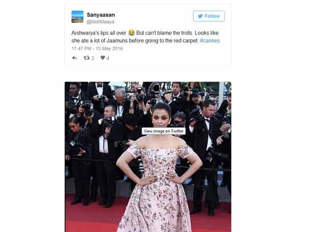 কারও মুখে শোনা গেছে কটাক্ষ। এক টুইটারাইট বলেছেন মনে হয় জাম খেয়ে রেড কার্পেটে এসেছিলেন অ্যাশ