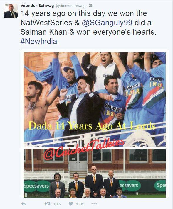  এই বিরাট জয় সম্পর্কে নস্টালজিক হন সেদিনের অনেক ক্রিকেটারই। বীরেন্দ্র সহবাগ যেমন ট্যুইট করে সেদিনের সৌরভের তুলনা টেনেছেন সলমন খানের সঙ্গে।