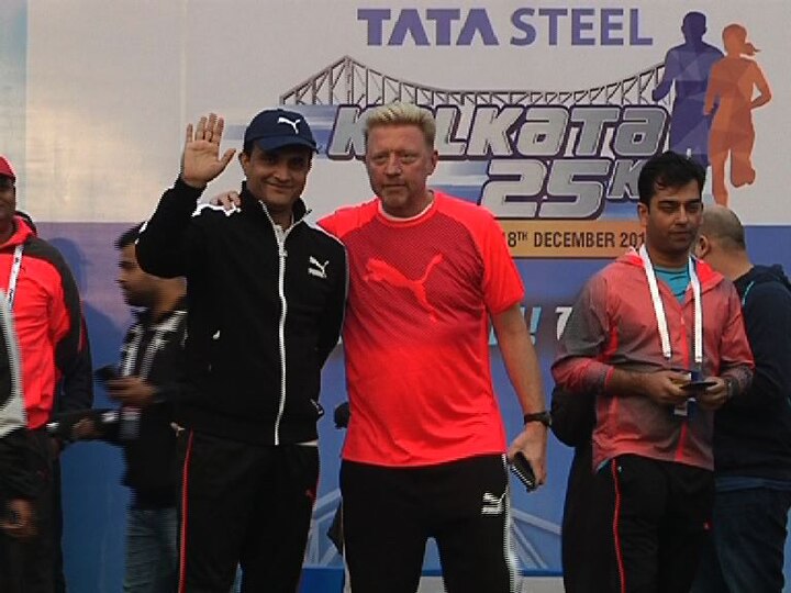 Sourav Ganguly And Boris Becker Shares Stage At Kolkata 25k Run ২৫ কিমি দৌড় প্রতিযোগিতা মাতালেন সৌরভ-বেকার