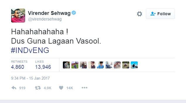 প্রথম ট্যুইটে কেদারের প্রশংসা করার পর আরও একটি ট্যুইট করে ‘লগান’ ছবির কথা উল্লেখ করে ইংরেজদের কটাক্ষ করেন সহবাগ