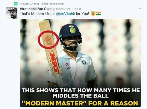 এবার ইন্ডিয়ান ক্রিকেট টিমের ট্যুইটার পেজে বিরাটের ব্যাটের ছবি শেয়ার করা হয়েছে। সেখানে দেখা গিয়েছে, ব্যাটের মাঝখানে বলকে আঘাতের স্পষ্ট চিহ্ন। অর্থাত্, কোহলি প্রত্যেকটা বলই একেবারে মাঝ ব্যাটেই খেলেন। ক্রিকেটের ব্যাকরণ অনুযায়ী, একজন ব্যাটসম্যানের এভাবেই ব্যাটিং করা দরকার। (ছবিগুলি ইন্ডিয়ান ক্রিকেট টিম/টুইটার থেকে নেওয়া)।