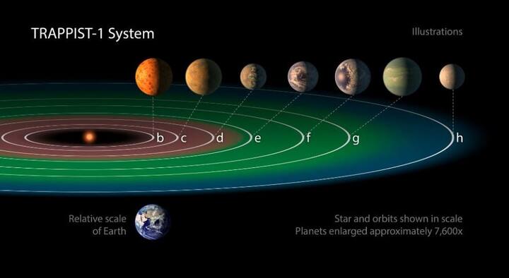 মহাকাশ বিজ্ঞানী মিশেল গিলন বলেছেন, গ্রহগুলি যে নক্ষত্রকে আবর্তন করছে, সেটি সূর্যের তুলনায় অনেক ছোট ও ঠান্ডা। ছবি সৌজন্যে ট্যুইটার/নাসা
