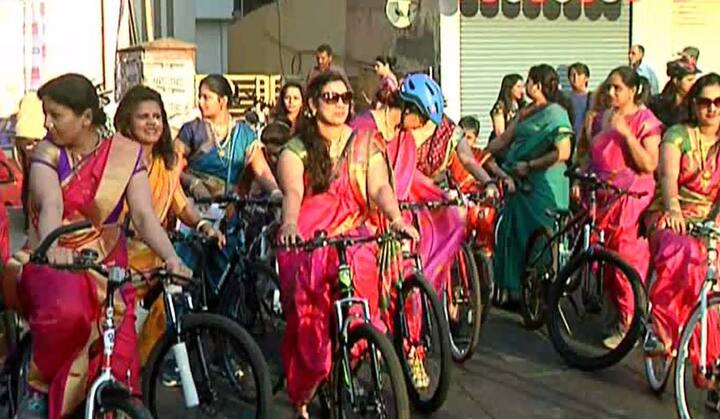 থানে সাইকেল র‍্যালিতে মিলিন্দ সোমানের সঙ্গে সাইকেল চালালেন মহিলারা