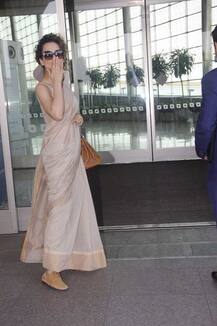 ফ্যাব ইন্ডিয়ার শাড়িতে মুম্বই বিমানবন্দরে কঙ্গনা