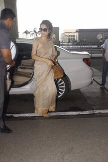 ফ্যাব ইন্ডিয়ার শাড়িতে মুম্বই বিমানবন্দরে কঙ্গনা