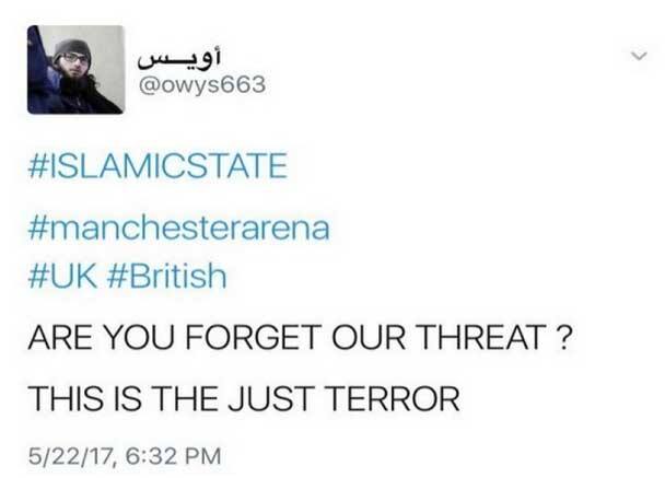 Hours Before Manchester Blast Isis Supporter Tweeted About Attack বিস্ফোরণের ঘণ্টাখানেক আগে আইএস সমর্থকের পোস্ট, আগামীকাল ম্যাঞ্চেস্টারে গিয়ে গ্রেনেড ফেলব!