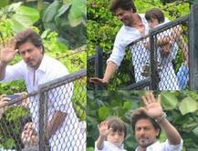 ইদ উপলক্ষে সাদা রঙের পাঠানি স্যুটে ভক্তদের সামনে আবির্ভূত হলেন শাহরুখ-অ্যাব্রাম