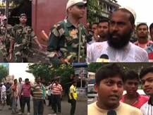 বাদুড়িয়ায় টহল আধাসেনার, ‘মিলে মিশে থাকতে চাই’, বলছেন এলাকাবাসীরা