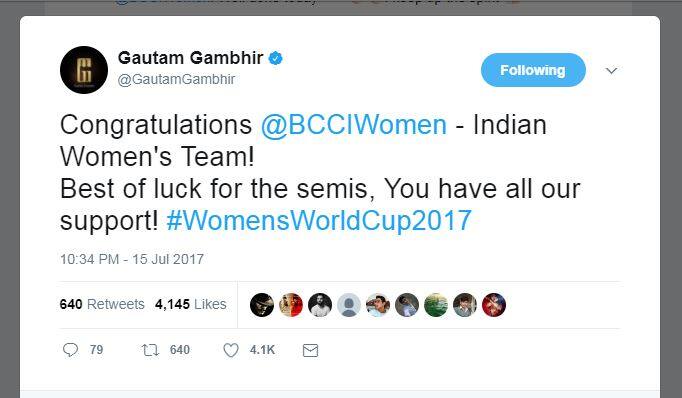 গৌতম গম্ভীরও ভারতীয় দলকে সেমি-ফাইনালের জন্য শুভেচ্ছা জানিয়েছেন