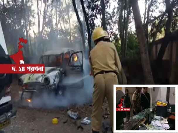 Sarisha clash, Employees attacked, car ransacked হুকিংয়ের তার খুলতে গিয়ে কিশোরের মৃত্যুতে রণক্ষেত্র সরিষা, বিদ্যুৎকর্মীদের উপর হামলা, দফতরে তাণ্ডব, গাড়িতে আগুন