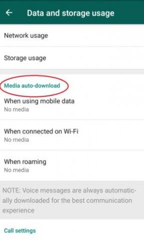 সেটিংসে বিকল্প খোলার পর গ্রাহককে Data and storage usage-এ ক্লিক করতে হবে। এই বিকল্প বাছাইয়ের পর Media auto-download দেখতে পাওয়া যাবে।