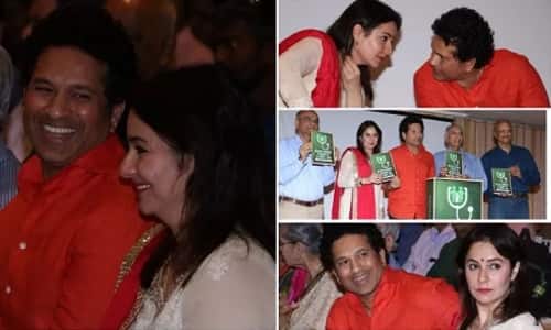 একটি বই প্রকাশের অনুষ্ঠানে দেখা গেল সস্ত্রীক সচিন তেন্ডুলকরকে