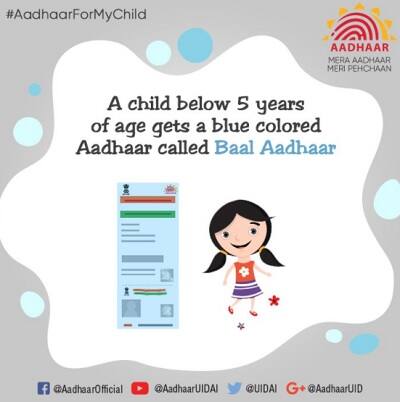 Now, a blue coloured ‘Baal Aadhaar’ for children below 5 years ৫ বছরের কমবয়সিদের জন্য নীল ‘বাল আধার’