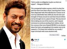 নীরবতা ভাঙলেন ইরফান খান, জানালেন নিউরো এন্ডোক্রাইন টিউমার হয়েছে তাঁর