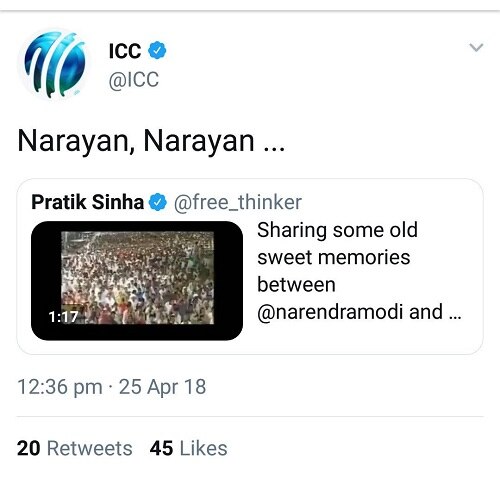 ICC apologises for tweet on PM from official handle, launches inquiry আসারামের সঙ্গে প্রধানমন্ত্রীর পুরনো ভিডিও ট্যুইট, ক্ষমা চাইল আইসিসি