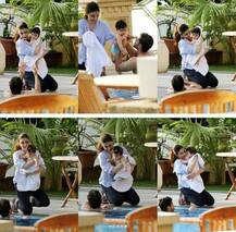 গরম থেকে বাঁচতে সাত মাসের খুদের পুলে নেমে দুষ্টুমি, মেয়েকে সঙ্গ দিলেন অভিনেতা বাবা-মা