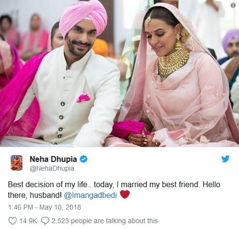 নেহা ট্যুইটার লিখেছেন, সবচেয়ে প্রিয় বন্ধুকে বিয়ে করা তাঁর জীবনের সেরা সিদ্ধান্ত