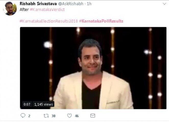 আজ কর্নাটক নির্বাচনের ফলাফল প্রকাশিত হওয়ার পর যেমন যেমন বিজেপি এগিয়ে যেতে শুরু করে, তেমন তেমন ‘আব কি বার বিজেপি সরকার’-এর স্লোগানের তেজ বাড়তে থাকে। অন্যদিকে, সোশ্যাল মিডিয়ায় হাসিঠাট্টার পাত্র হতে দেখা যায় কংগ্রেস সভাপতি রাহুল গাঁধীকে। ছবি টুইটার।