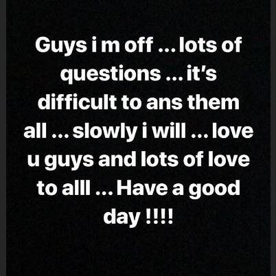  এ ধরনের প্রচুর প্রশ্ন আসতে শুরু করে। শেষপর্যন্ত তিনি বলেন, আমি উঠছি। এতগুলি প্রশ্নের উত্তর দেওয়া খুবই কঠিন। আমি ধীরে ধীরে জবাব দেব। (ছবি সৌজন্যে ইন্সটাগ্রাম)