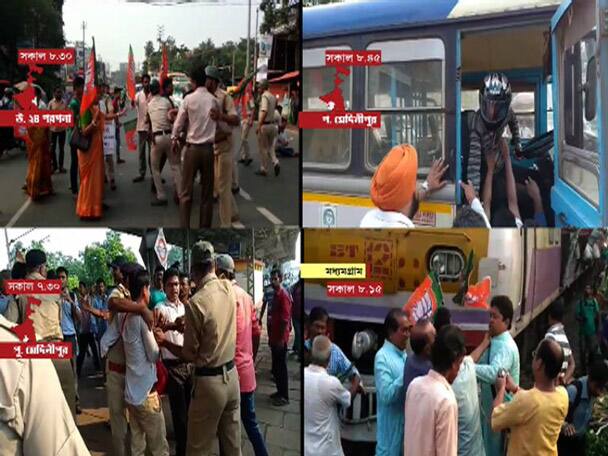 Live: train blocked, ransack in few buses reported during strike called by BJP live: বিজেপির বাংলা বন্‍‍ধে জেলায় জেলায় অশান্তি, স্বাভাবিক কলকাতা ও শিল্পাঞ্চল, বিপর্যস্ত ট্রেন চলাচল, উত্তপ্ত ইসলামপুর