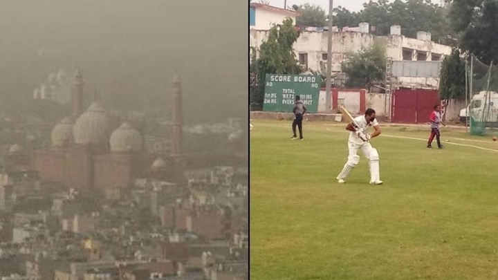 Delhi air impacts Ranji game: Mumbai players wear mask, Gambhir tweets bad air picture দিল্লির বায়ুদূষণ নিয়ে ট্যুইট করে আপ সরকারকে কটাক্ষ গম্ভীরের, রঞ্জি ম্যাচে মাস্ক পরলেন মুম্বইয়ের ব্যাটসম্যান