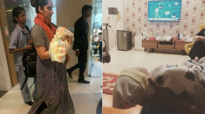 Sania Mirza shares pics of newborn son watching his dad on TV টিভিতে বাবার খেলা দেখছে সদ্যোজাত পুত্র, ছবি শেয়ার করলেন সানিয়া মির্জা