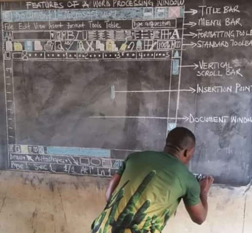 স্কুলে কম্পিউটার নেই। তাতে দমেননি ঘানার এই স্কুল শিক্ষক। ব্ল্যাক বোর্ডেই এম এস ওয়ার্ড এঁকে পড়ুয়াদের খুঁটিনাটি শিখিয়ে ছাড়েন তিনি।