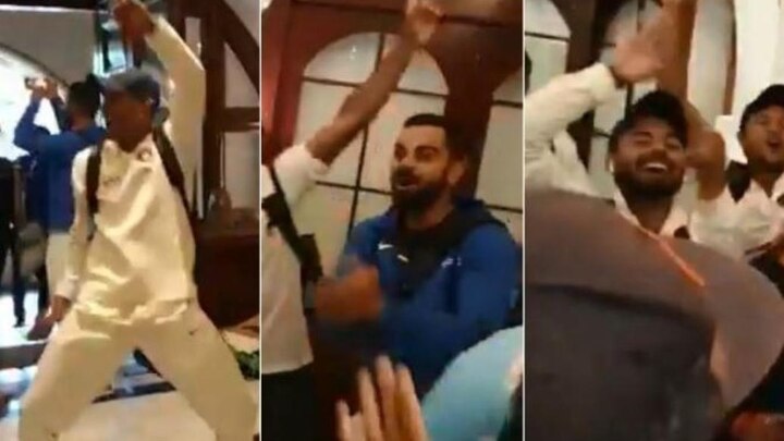 Team India dance to 'Mere Desh Ki Dharti' with Indian supporters in team hotel দেখুন: সিরিজ জয়ের পর টিম হোটেলে ‘মেরে দেশ কি ধরতি’ গানের তালে নাচ কোহলি ব্রিগেডের