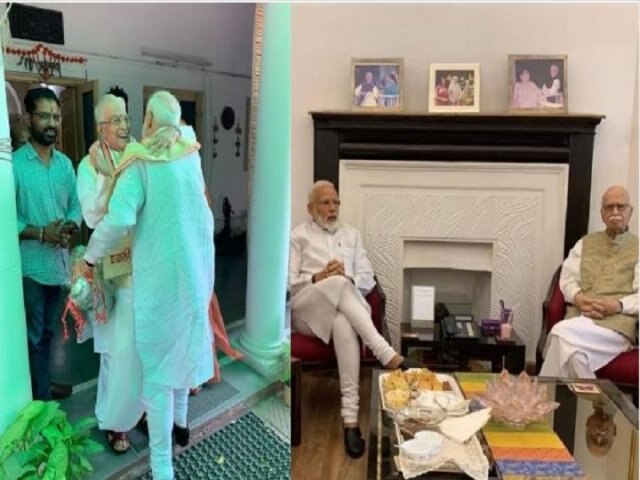 Modi, Shah meet Advani, Joshi বিপুল জয়ের পর আডবাণী, জোশী সকাশে প্রধানমন্ত্রী মোদী