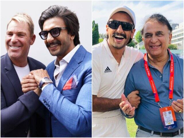 Ranveer Singh bowled over by Shane Warne & Sunil Gavaskar সামনে গাওস্কর, ওয়ার্ন, মুগ্ধ রণবীর সিংহ