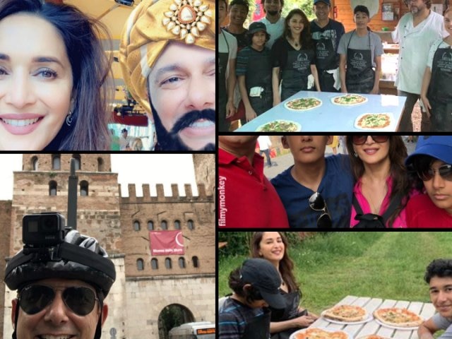 Madhuri Dixit on family vacation in Rome with husband Dr. Shriram Nene and sons Arin-Rayaan, Learnt to make pizzas too দেখুন! দুই ছেলে ও স্বামীর সঙ্গে রোমে ছুটি কাটাচ্ছেন মাধুরী দীক্ষিত, শিখছেন পিজ্জা বানানো