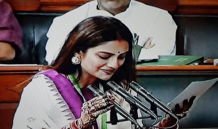 বিবাহ অনুষ্ঠান মিটিয়ে দেশে ফিরেই লোকসভায় শপথ গ্রহণ করলেন বসিরহাটের তৃণমূল সাংসদ নুসরত।(সব ছবি- টুইটার)