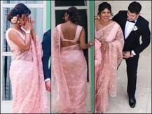 দেওরের বিয়ে, গোলাপি শাড়িতে প্রিয়ঙ্কা