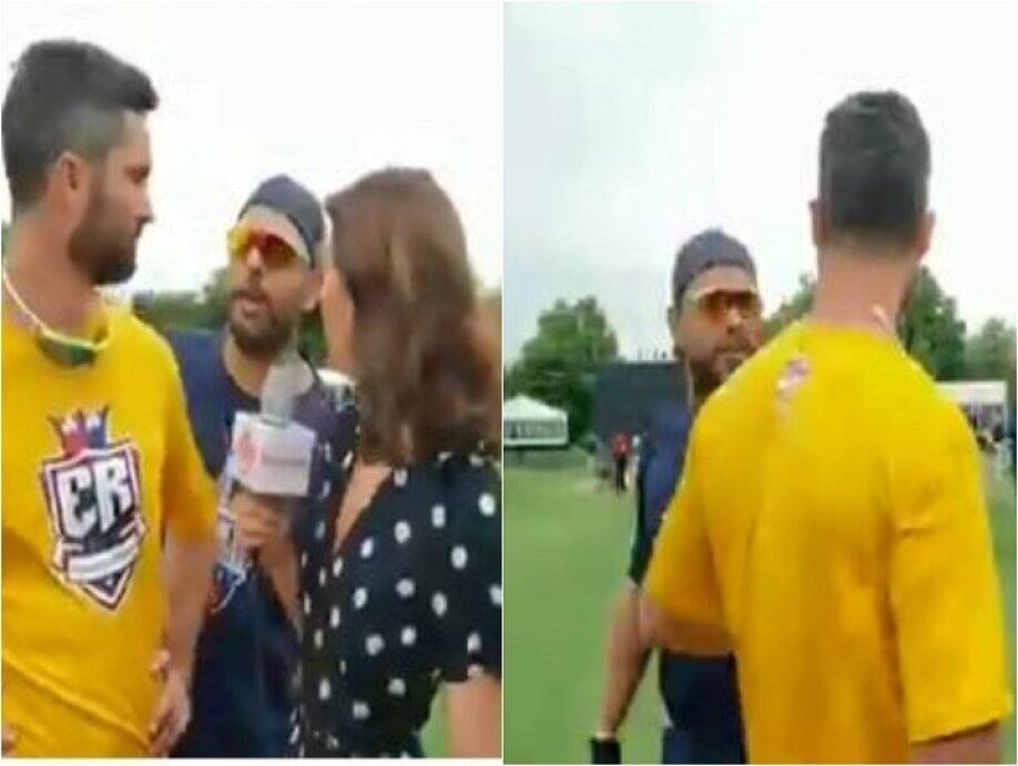 Yuvraj singh crashes ben cuttings interview with fiancee erin holland at global t20 canada বেন কাটিং ও তাঁর প্রেমিকা এরিনের মধ্যে ইন্টারভিউ চলাকালে ঢুকে যুবরাজের প্রশ্ন, 'বিয়ে কবে করছেন', ভিডিও ভাইরাল