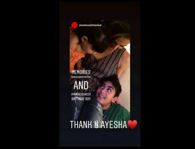 মালাইকা তাঁর এক বন্ধুকে ধন্যবাদ জানিয়েছেন এই ছবিটি শেয়ার করে আরহানকে শুভচ্ছা জানানোর জন্য।