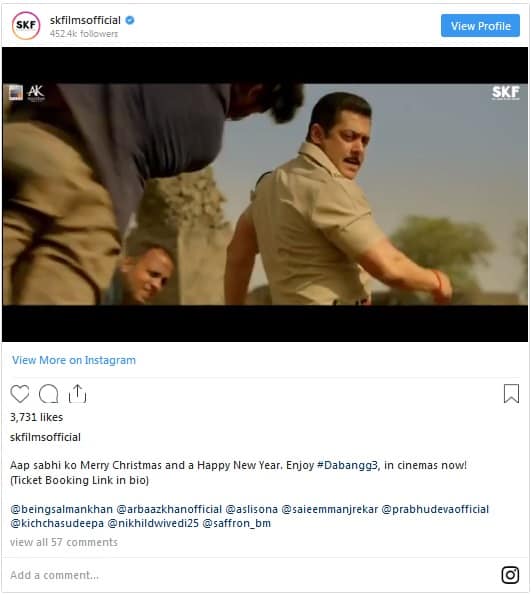 ’দাবাং থ্রি’ শোরগোল ফেলে দিয়েছে। দাবাংয়ের দৃশ্যের সঙ্গেই ক্রিসমাসের উইশ করলেন সলমন। 