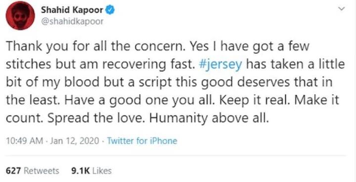 ট্যুইট করে পাশে থাকার জন্য সবাইকে ধন্যবাদ জানিয়েছেন শাহিদ। ছবি সৌজন্যে ট্যুইটার