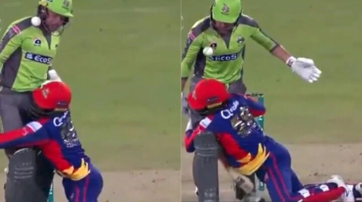 Wicketkeeper holds batsman's legs while trying to catch ball during Pakistan Super League, See video ক্যাচ ধরতে গিয়ে ব্যাটসম্যানের পা জড়িয়ে ধরলেন উইকেটকিপার, ভাইরাল হল ভিডিও