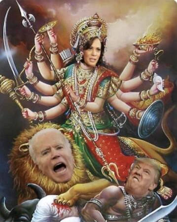 Navratri 2020: Meena Harris slammed for tweeting Ma Durgas face with Kamala ছবিতে মা দুর্গার বদলে কমলা হ্যারিসের মুখ, বধ করছেন অসুররূপী ট্রাম্পকে, তুমুল সমালোচনা সোশ্যাল মিডিয়ায়  