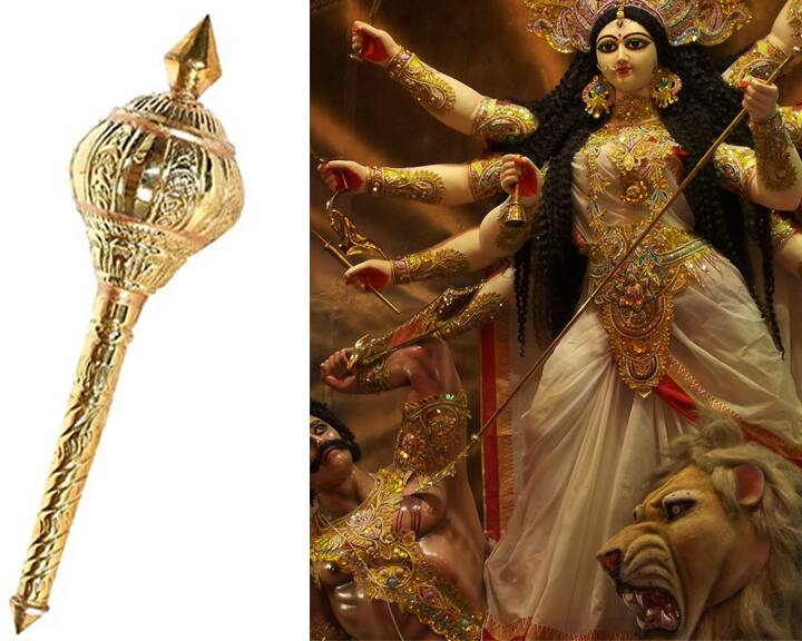  গদা: যমরাজ দেবী দুর্গাকে দিয়েছিলেন দিয়েছিলেন গদা ৷ যা কালদণ্ড নামেও পরিচিত। গদা আনুগত্য, ভালবাসা এবং ভক্তির প্রতীক।   সেই সঙ্গে শক্তিরও প্রতীক। দশভূজার একটি গুরুত্বপূর্ণ অস্ত্র হল গদা।