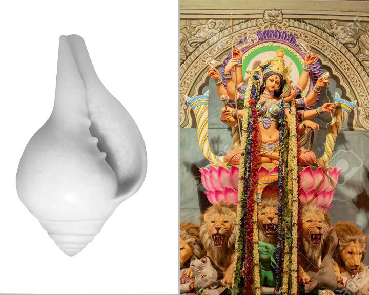 শঙ্খ: বরুণ দেব দিয়েছিলেন শঙ্খ ৷ যার ধ্বনি মঙ্গলময়। আবার যুদ্ধের আহ্বান জানাতে দেবী ব্যবহার করেছিলেন শাঁখ।